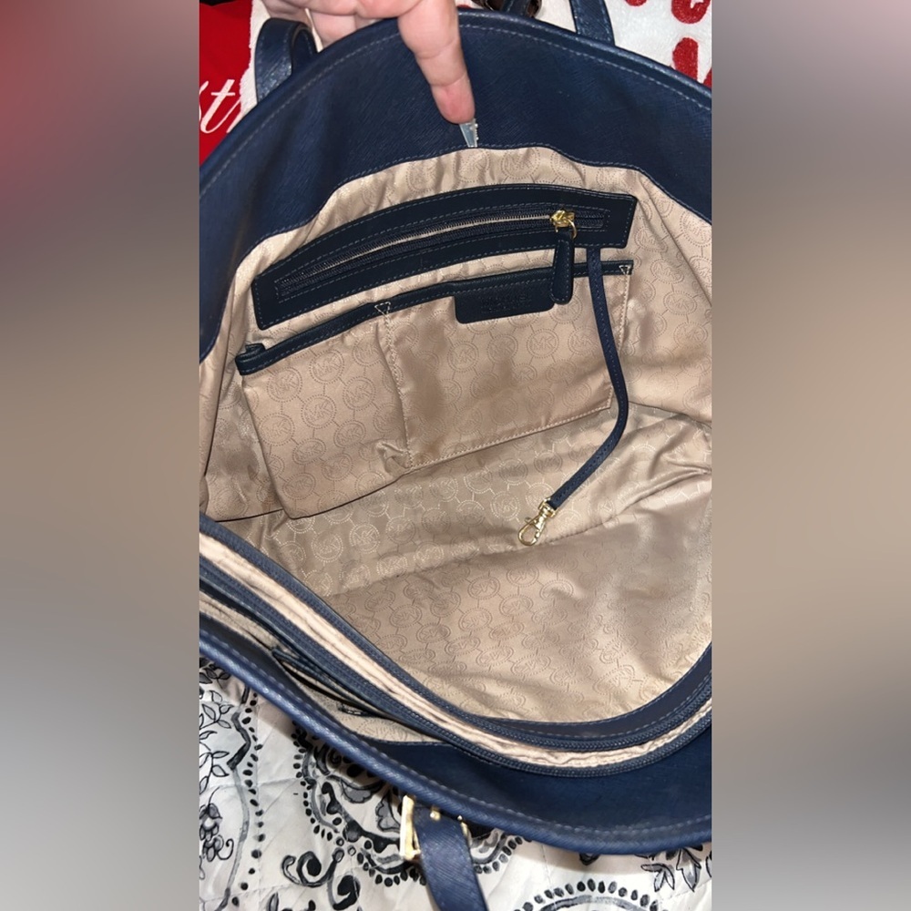 Michael Kors Dark Blue Tote with Gold Accents - Picture 7 of 7